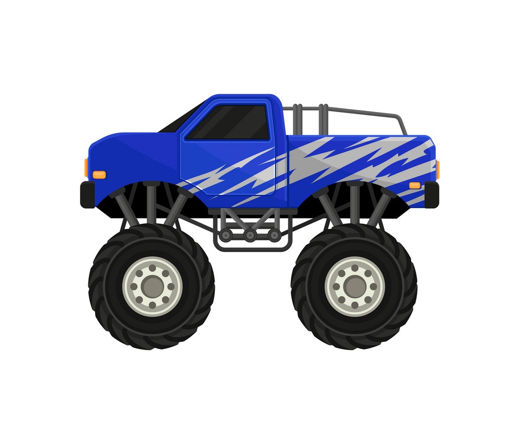 blue monster truck side view