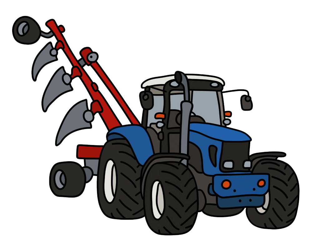 blue tractor with a plow png transparent