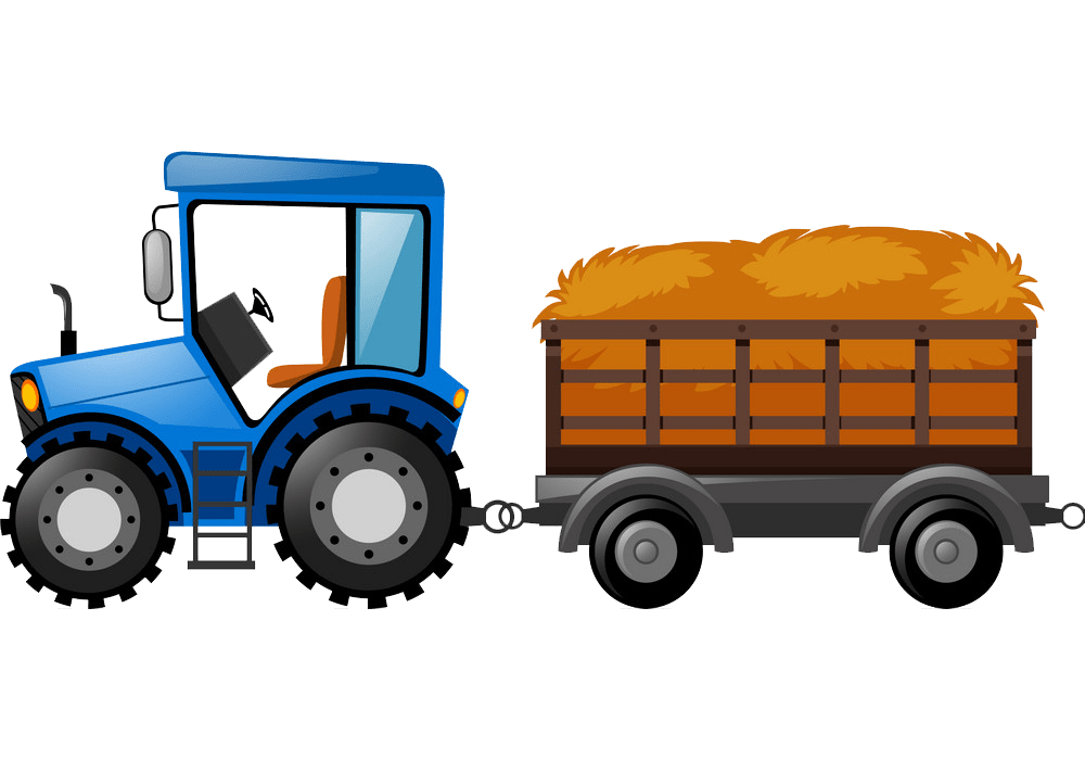 blue tractor with wagon loaded with hay png transparent