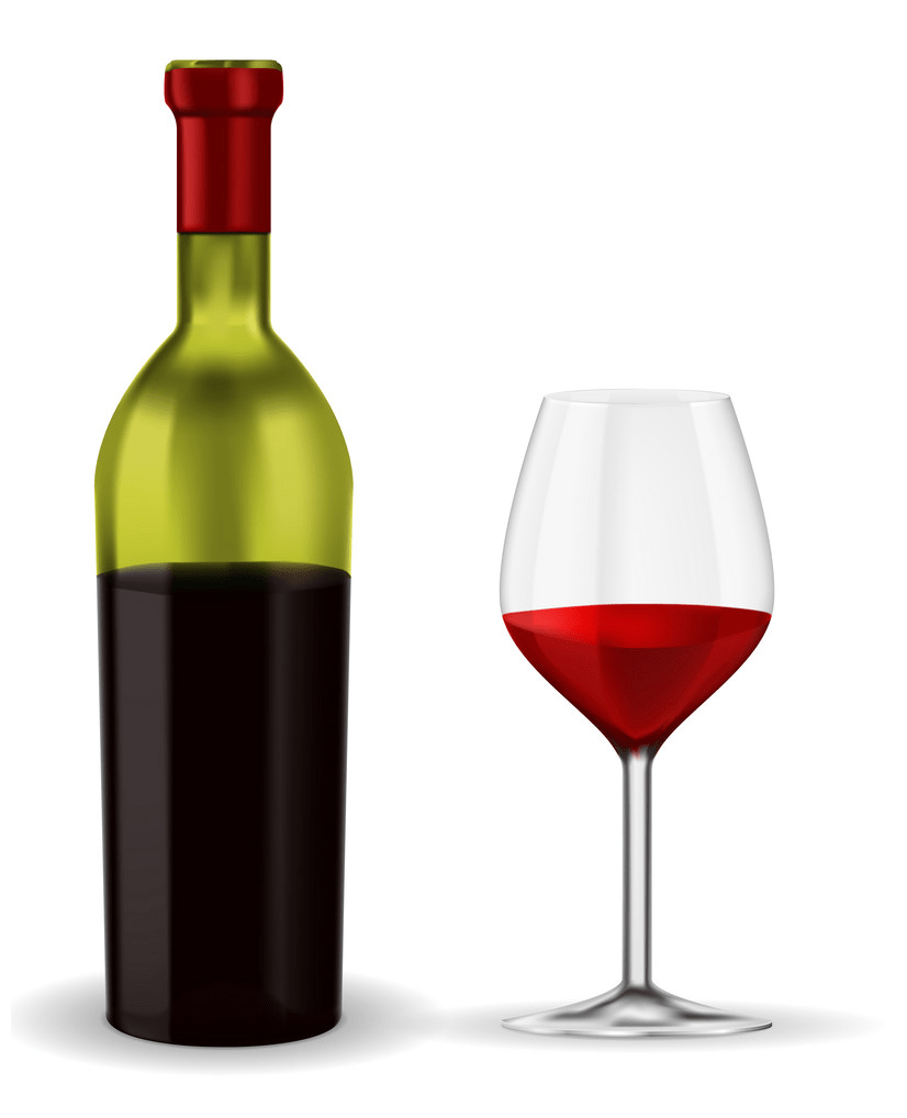 bottle of red wine with glass png