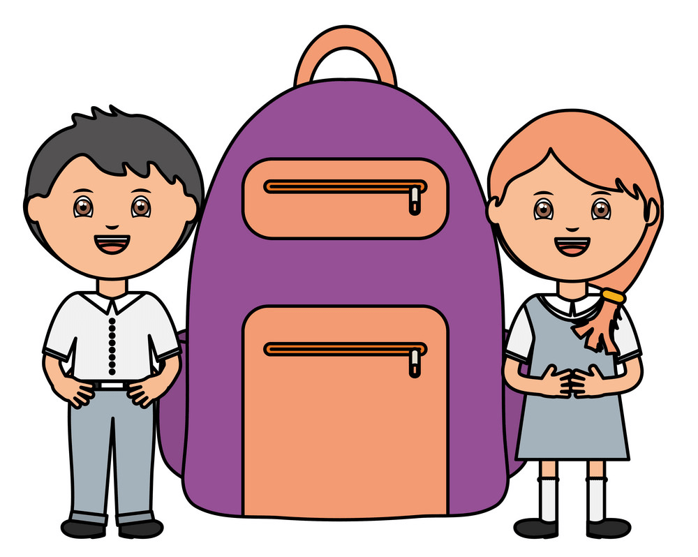 boy and girl with big school bag png