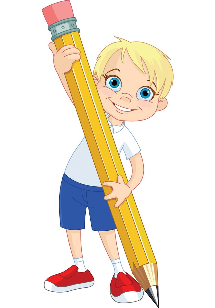 boy holding giant pencil png