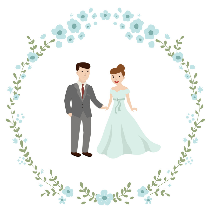 bride and groom on wreath png