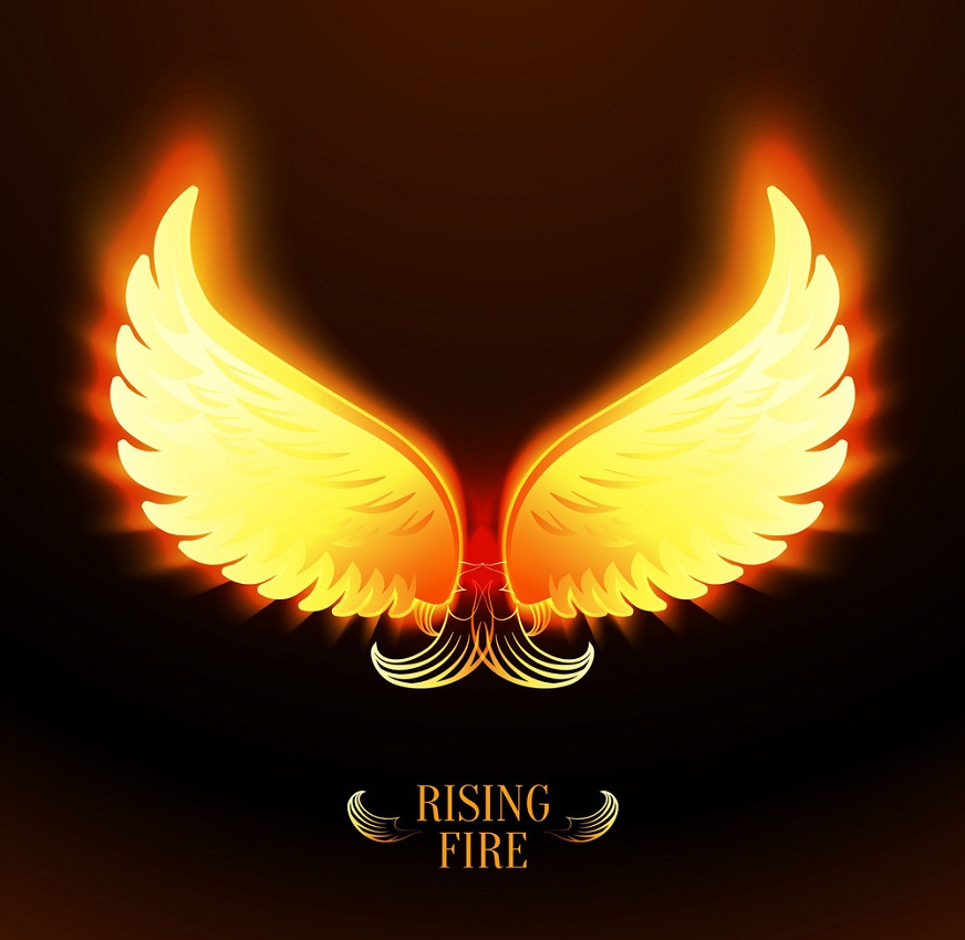 bright glowing fire angel wings