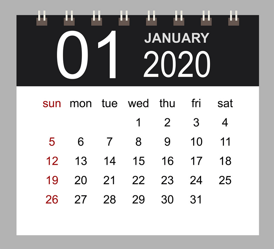 business calendar 2020 january png