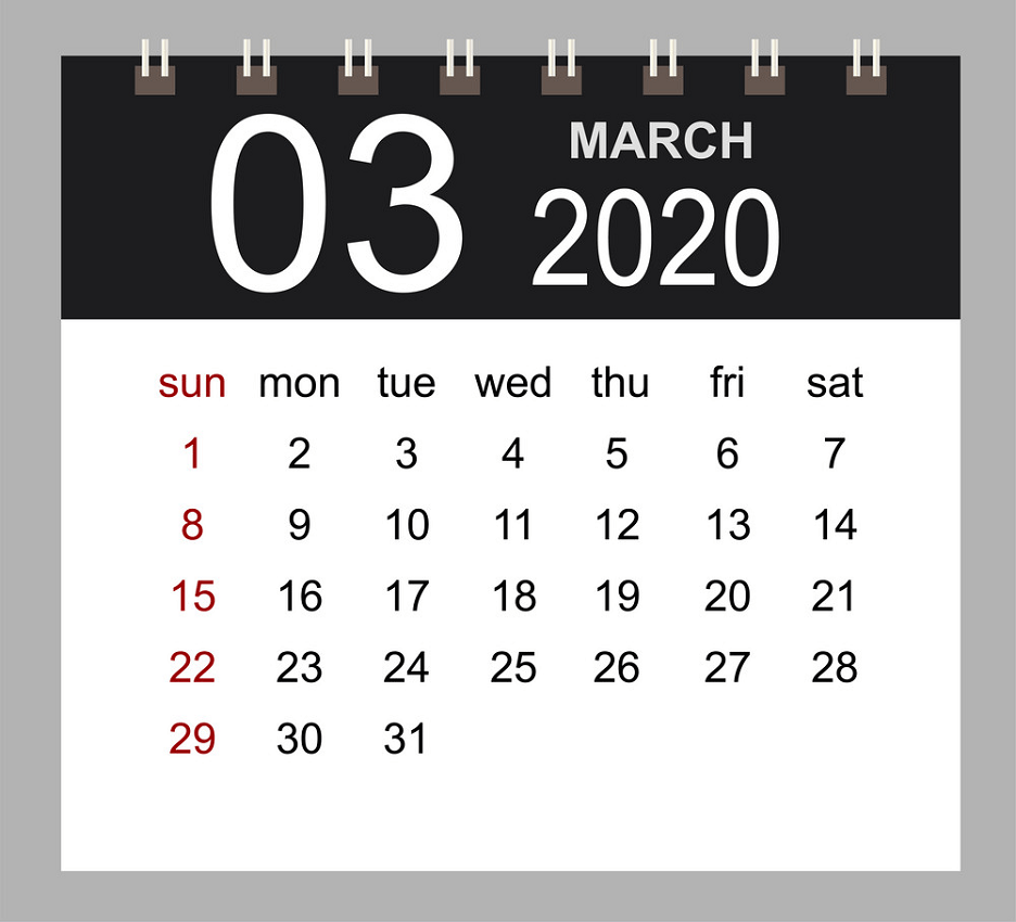 business calendar 2020 march png