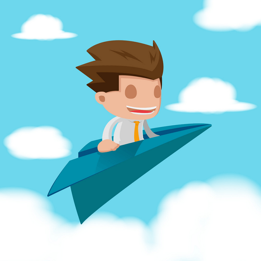 business man on paper airplane png