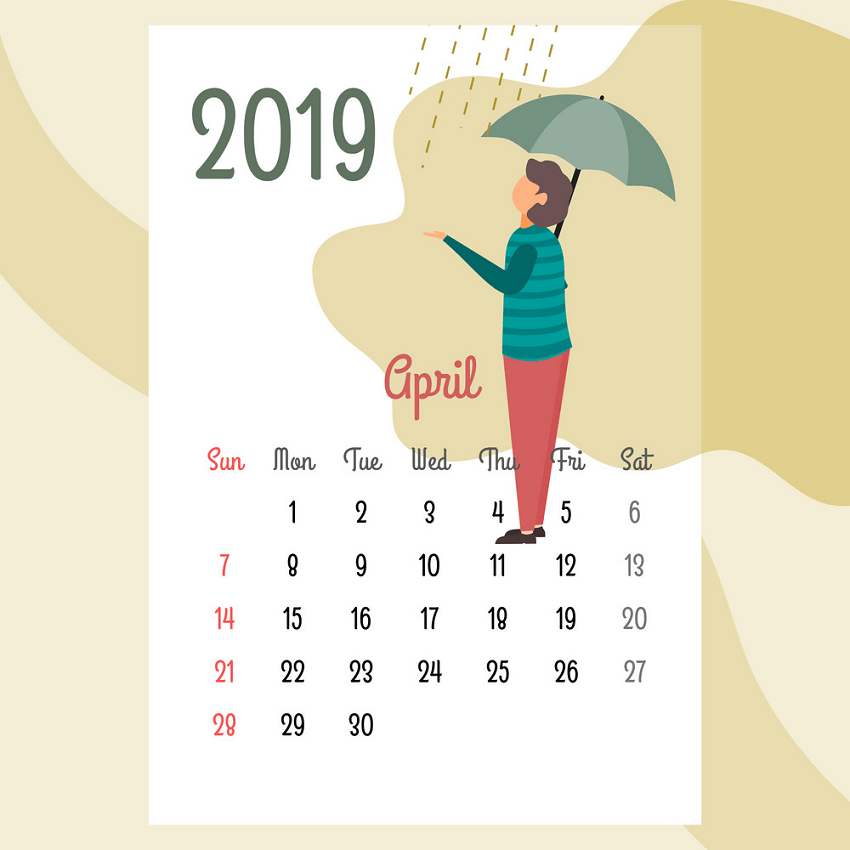 calendar 2019 april png