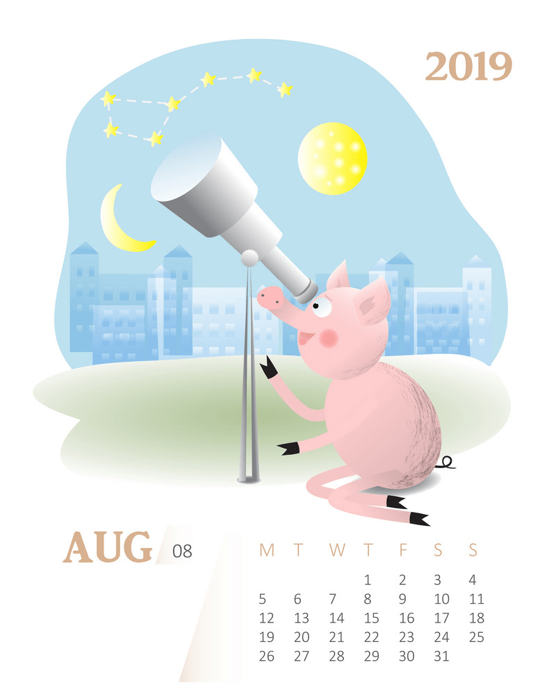 calendar 2019 cute august month png