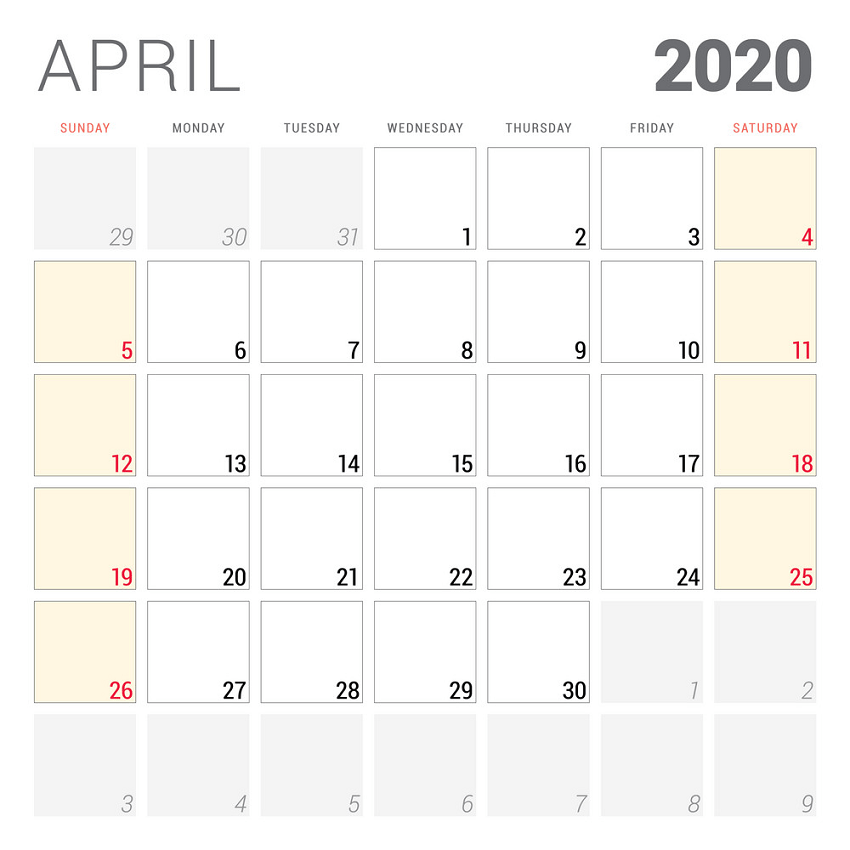 calendar planner for april 2020 png