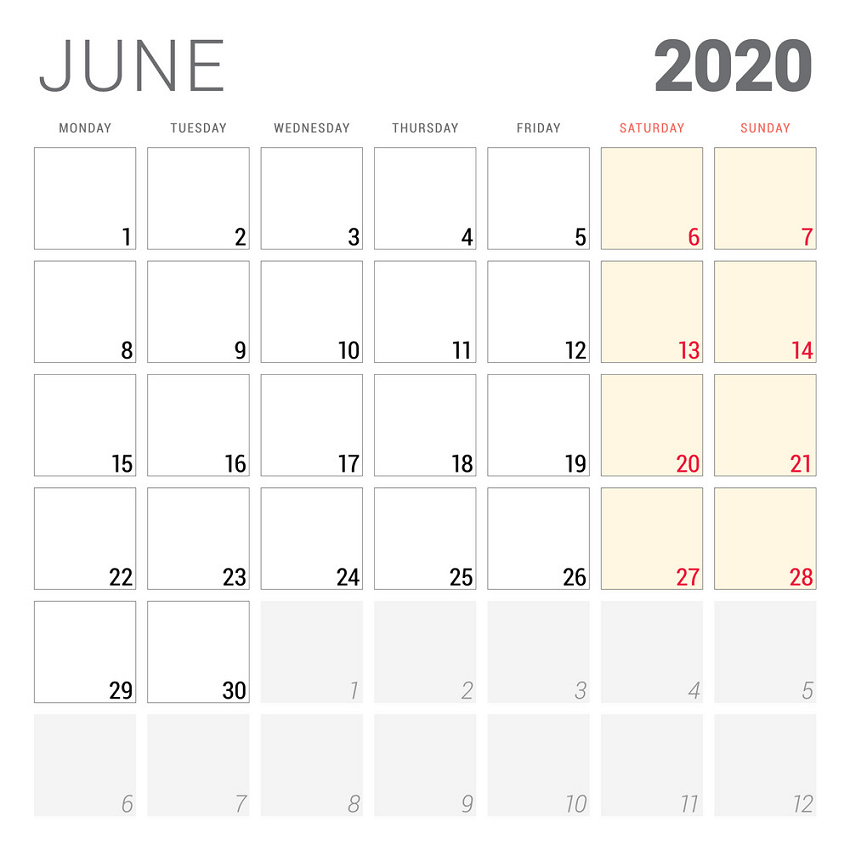 calendar planner for june 2020 png