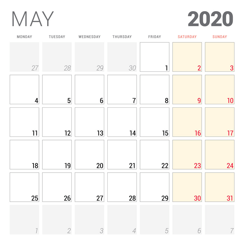 calendar planner for may 2020 png