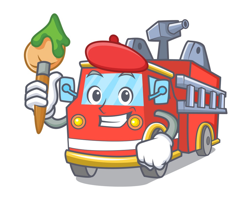 cartoon artist fire truck