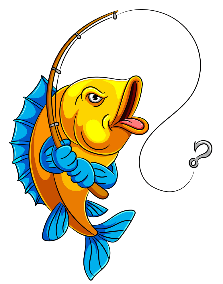 cartoon fish with fishing pole png transparent