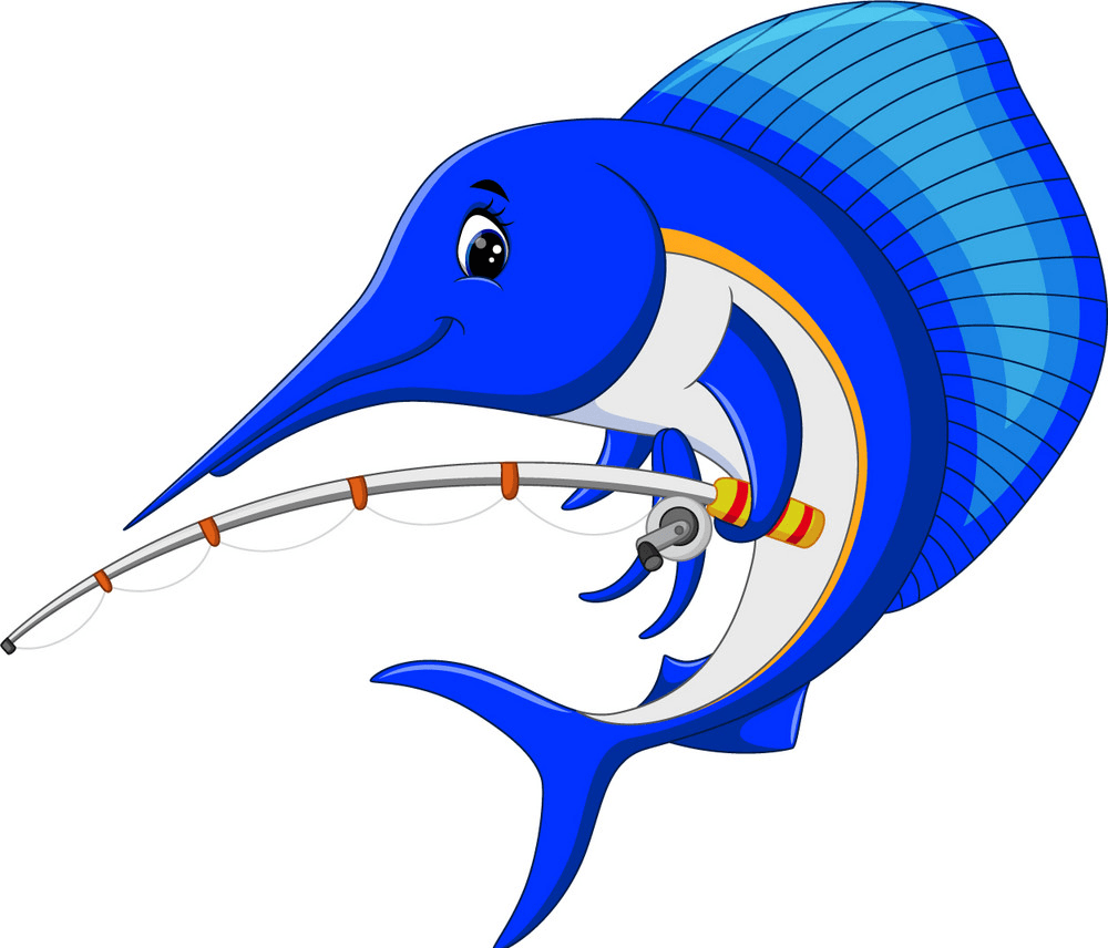 cartoon marlin fish with fishing pole png