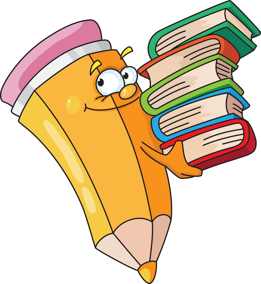 cartoon pencil with books