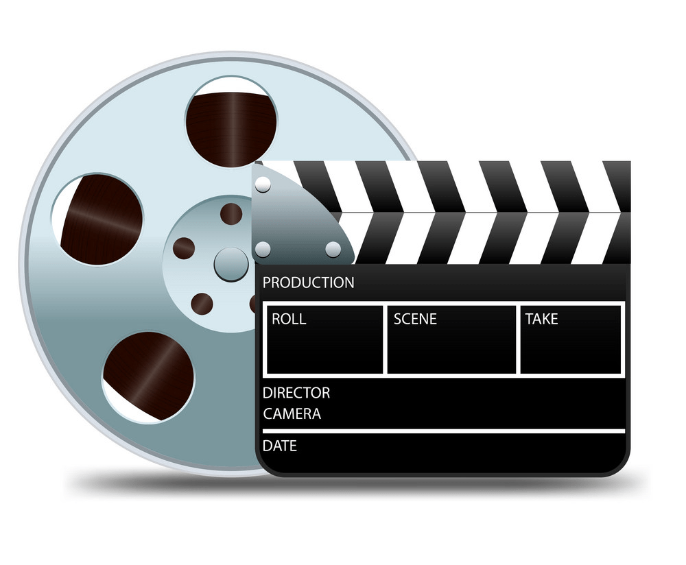 clapper board and movie reel png