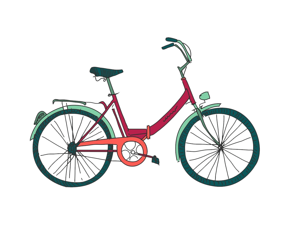 colored doodle bicycle png transparent