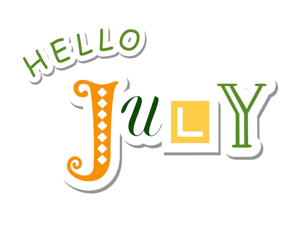 colorful lettering of hello july png