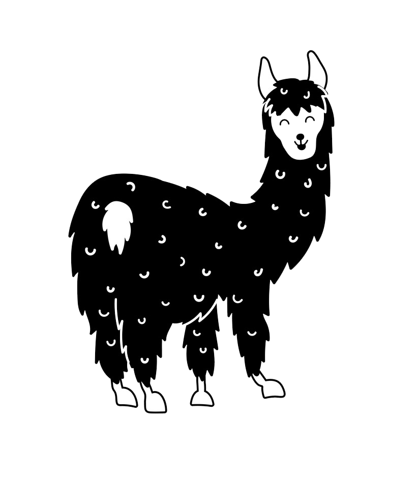 cute black and white llama png