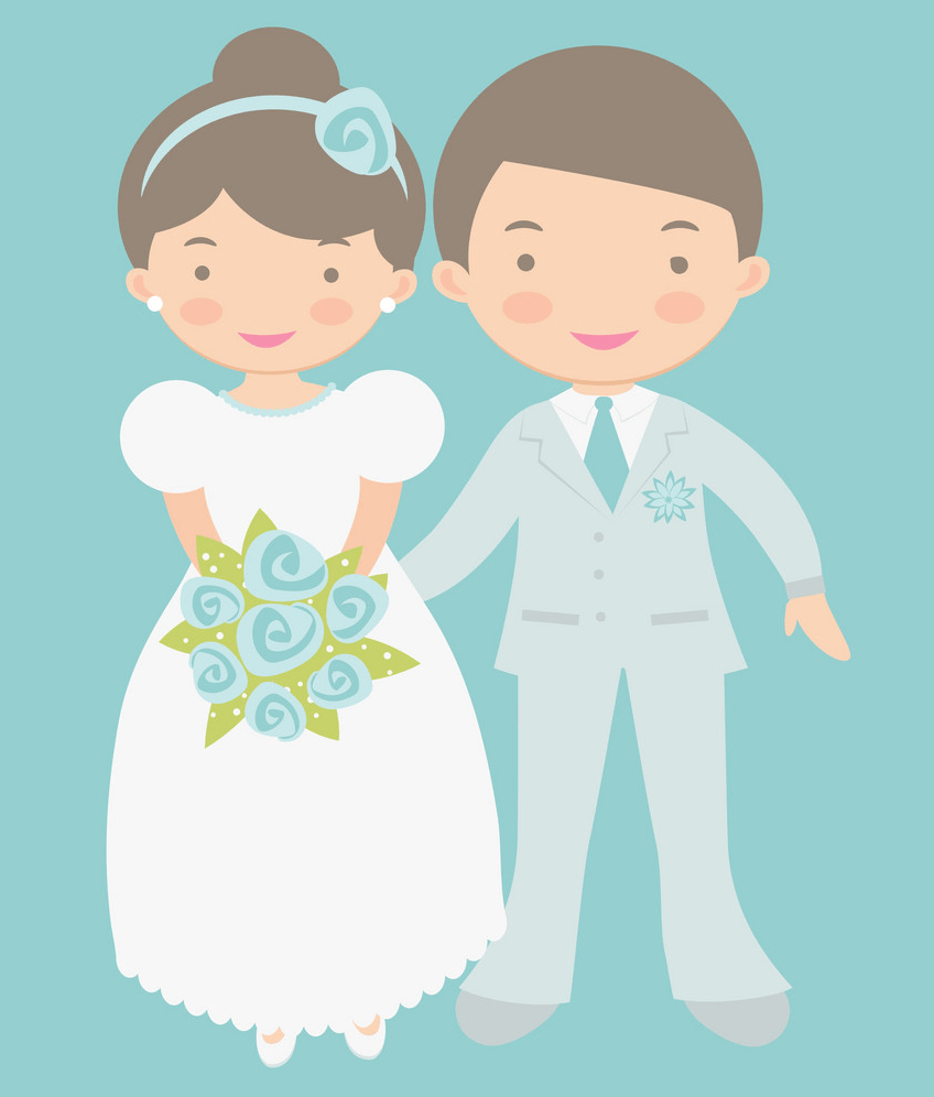 cute bride and groom on blue background png