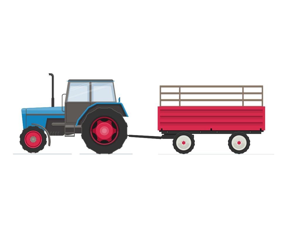 farm tractor with red trailer png transparent