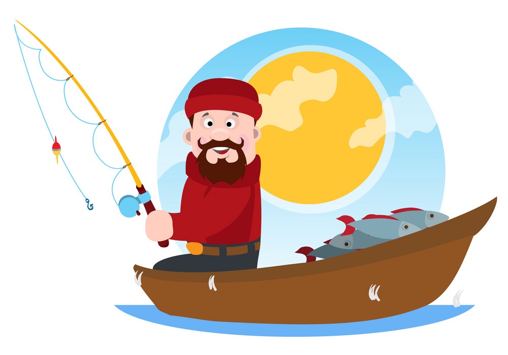 fisherman on a boat with fishing pole