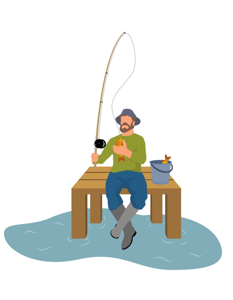 fisherman with fishing pole catching fish