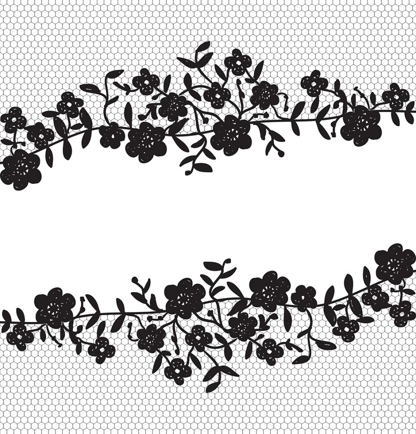 floral lace border black and white