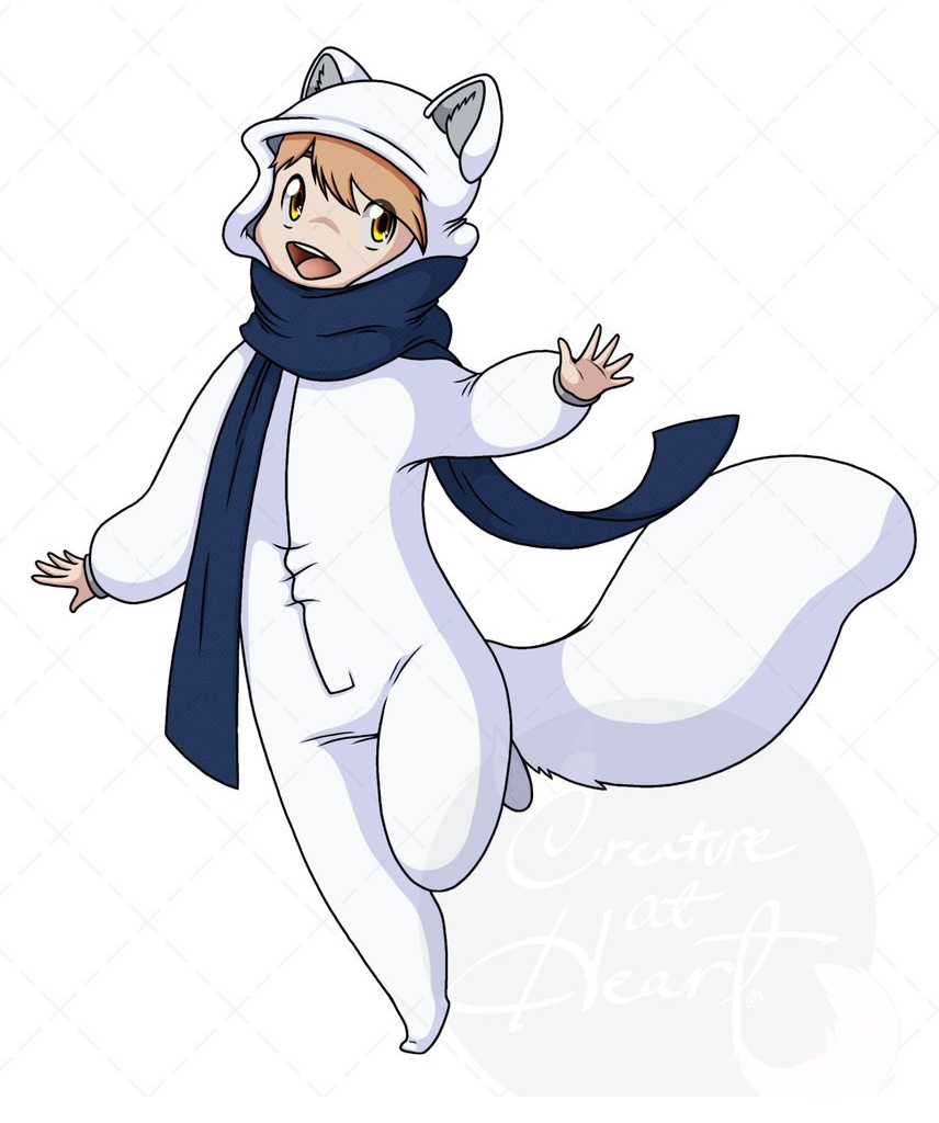 girl in arctic fox onesie