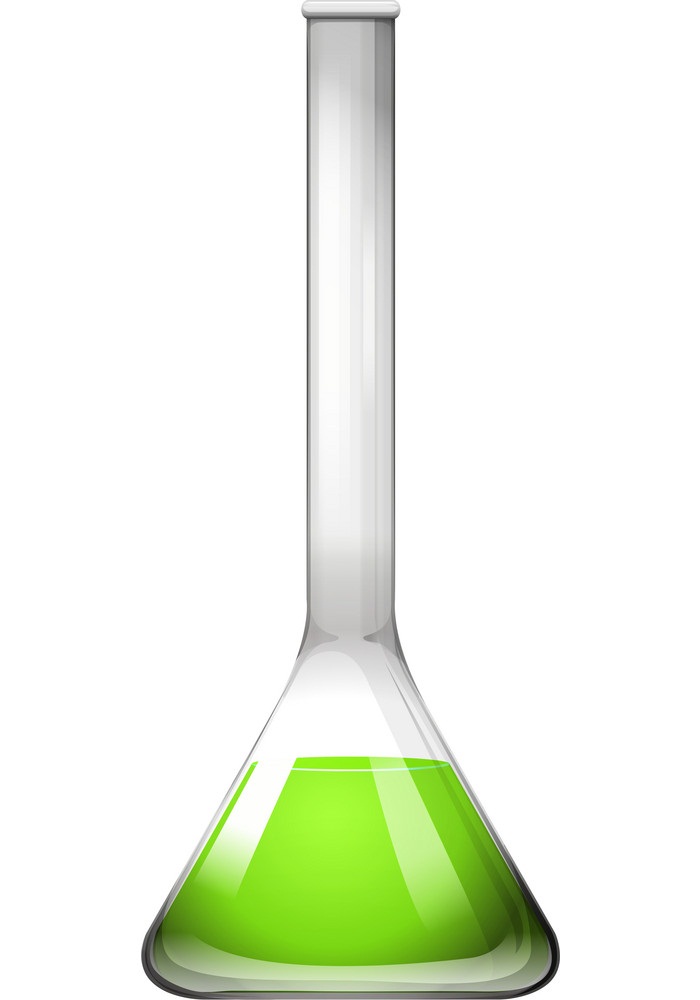glass beaker with green liquid