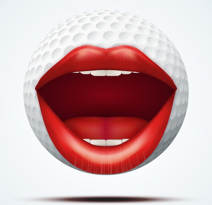 golf ball with a talking female mouth
