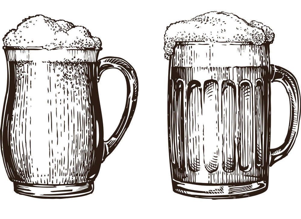 hand drawn beer mugs
