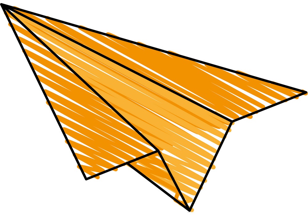 hand drawn orange paper airplane