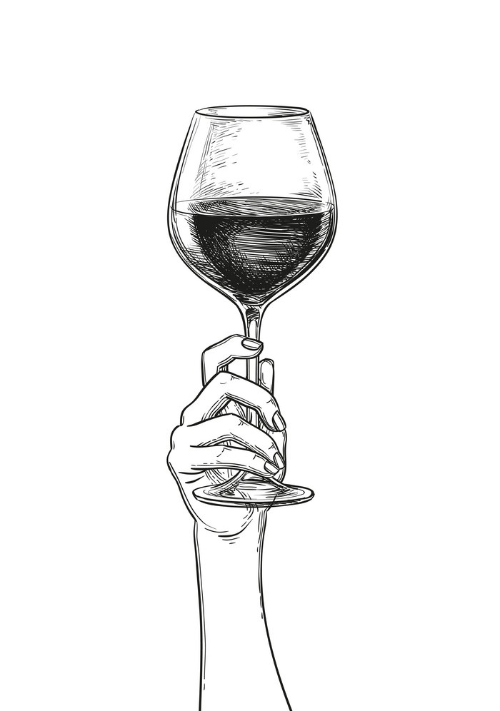 hand holding a glass of wine sketch