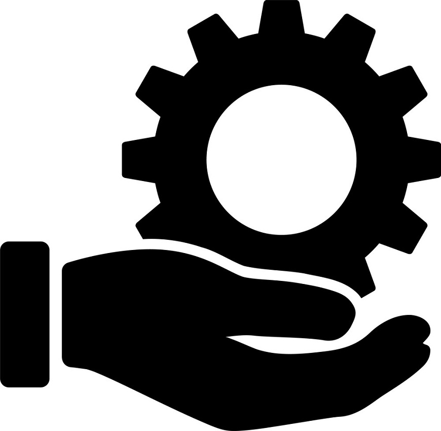 hand holding gear flat icon