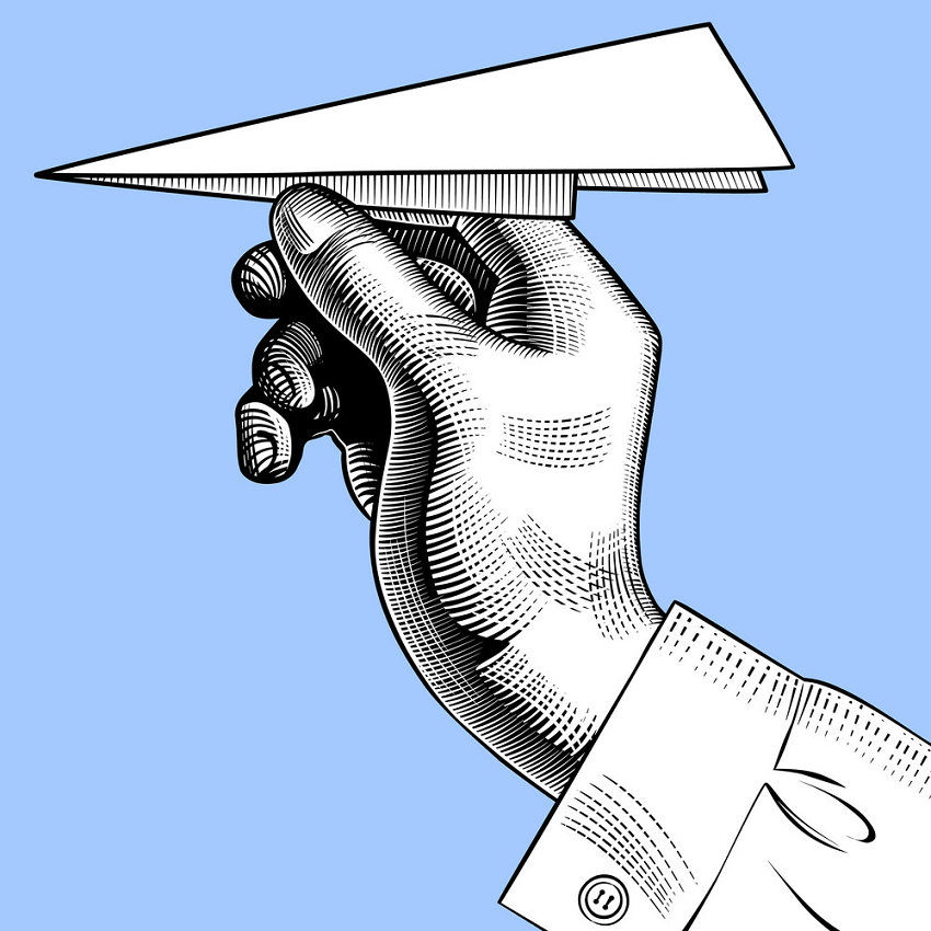 hand holding paper airplane png