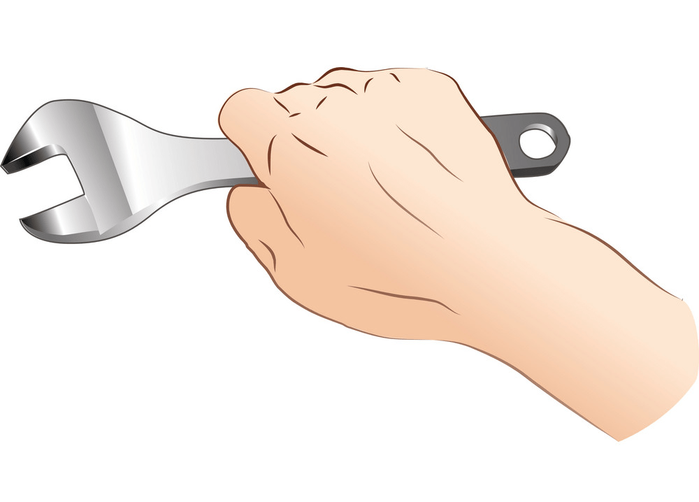 hand holding wrench png