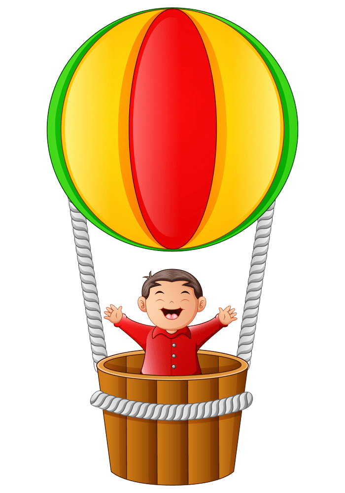 happy boy in hot air balloon png transparent