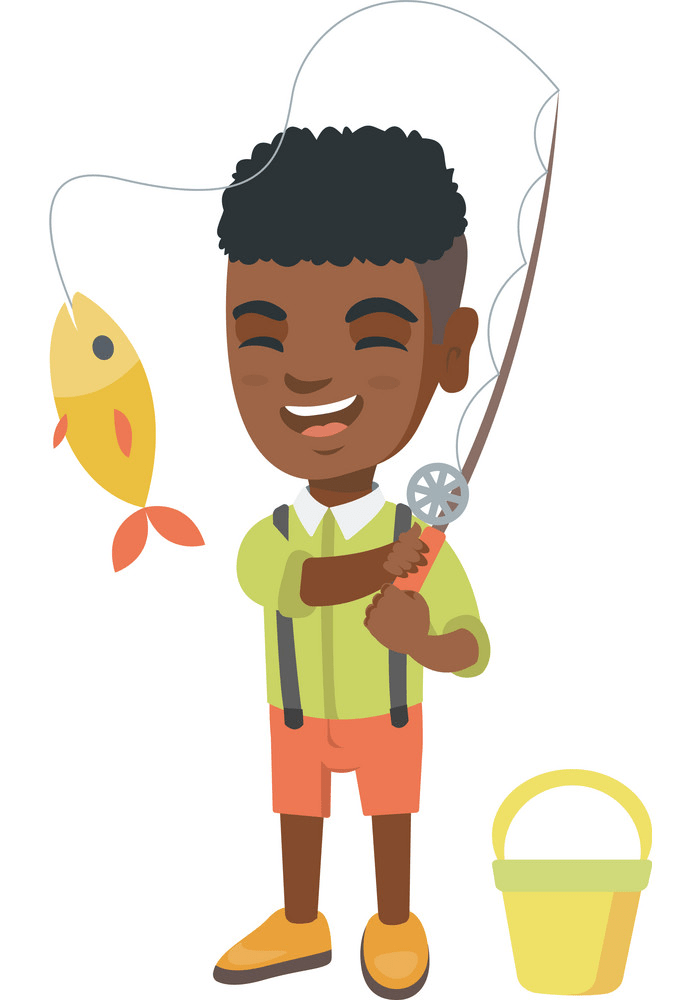 happy boy with fishing pole and fish png