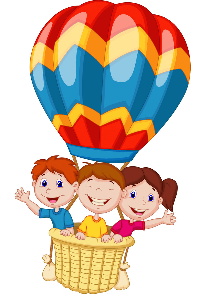 happy kids in hot air balloon png