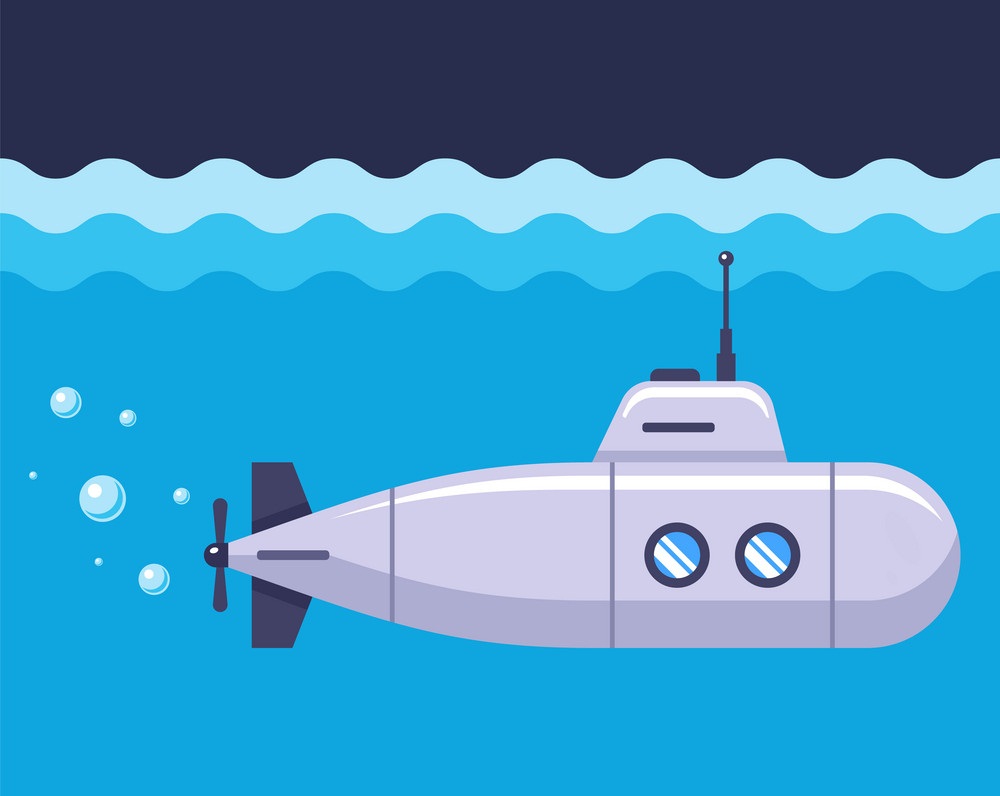iron submarine in blue ocean