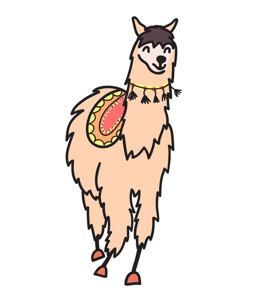 isolated outline cartoon baby llama