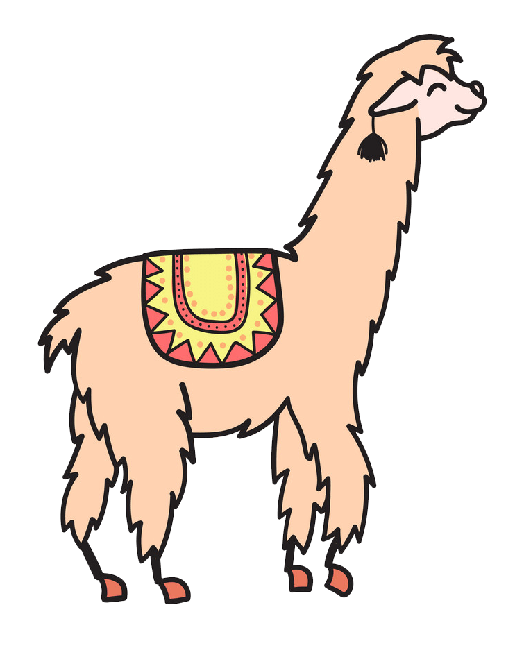 isolated outline cute llama png transparent