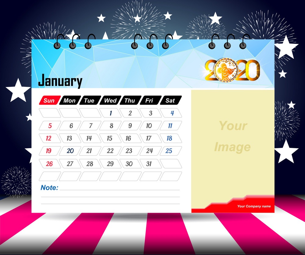 january 2020 calendar for new year
