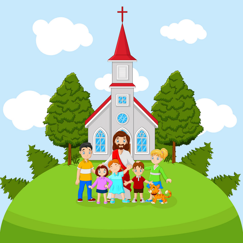 jesus with children in a church png