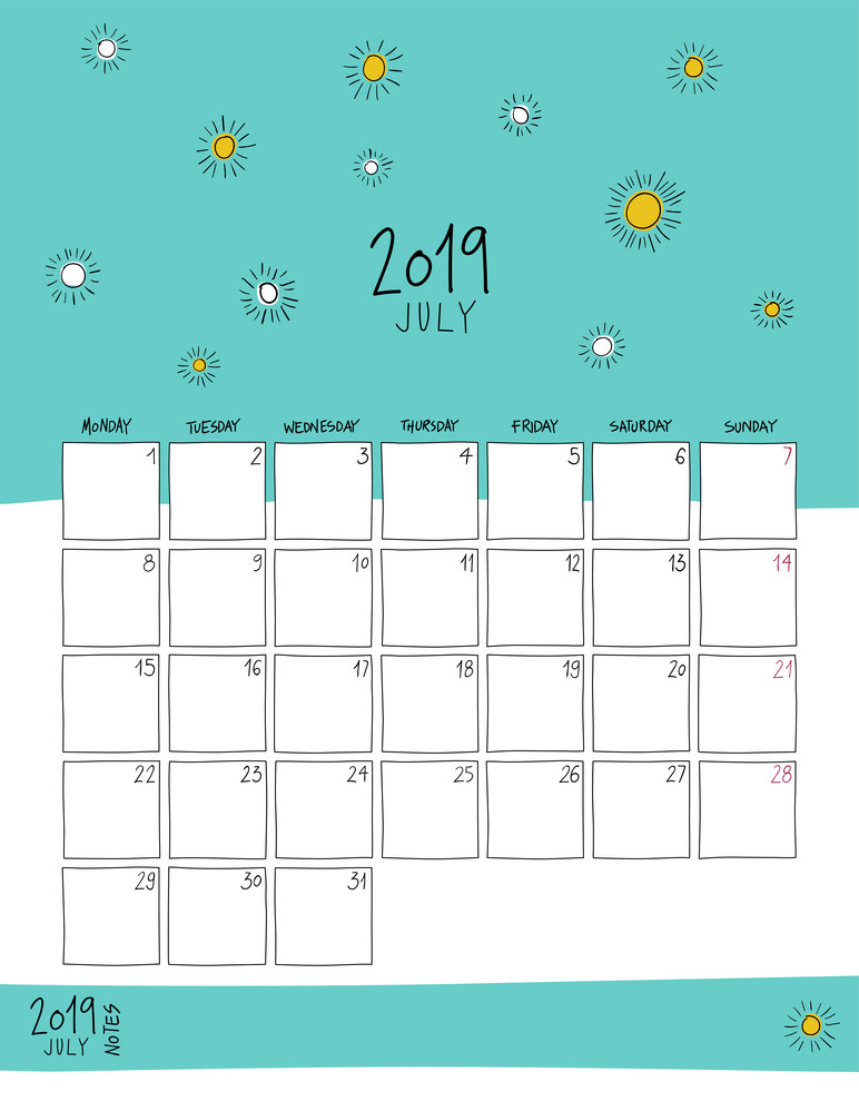 july 2019 wall calendar doodle style png