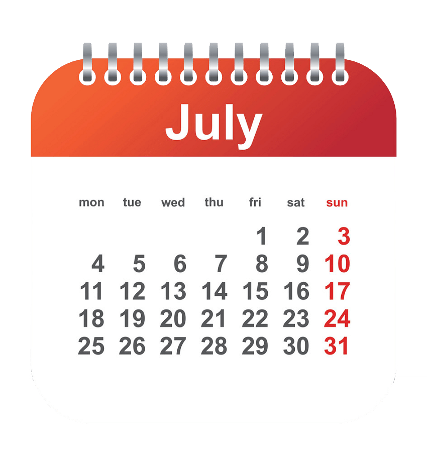 july calendar transparent