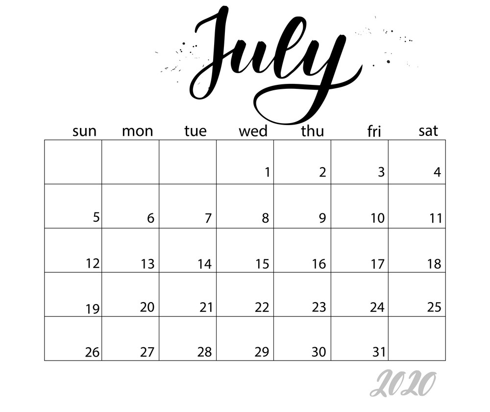 july monthly calendar for 2020 year png