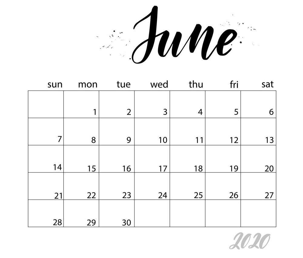 june monthly calendar for 2020 year png